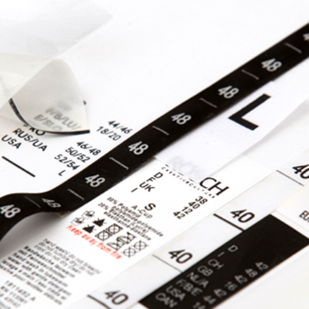 Printed size labels for clothing